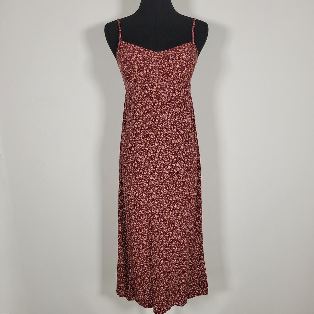 American Eagle Floral Maxi Dress XS Burgundy Pink Boho Cottagecore